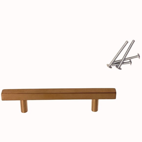 Brushed Gold Cabinet Bar Pull Set of 4 Drawer T Bar Modern Sleek Rectangular 6.5 - Picture 2 of 10